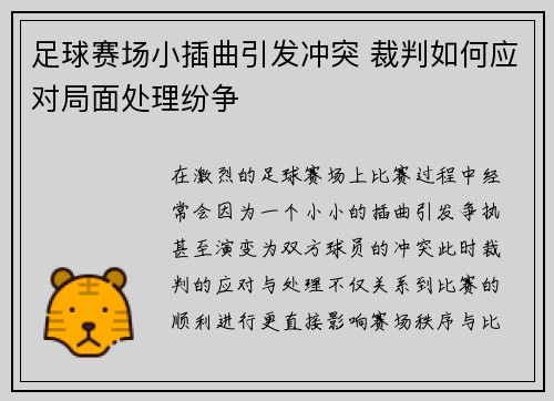 足球赛场小插曲引发冲突 裁判如何应对局面处理纷争