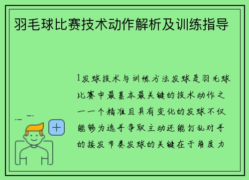 羽毛球比赛技术动作解析及训练指导
