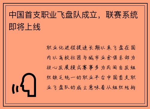 中国首支职业飞盘队成立，联赛系统即将上线