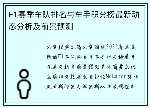 F1赛季车队排名与车手积分榜最新动态分析及前景预测